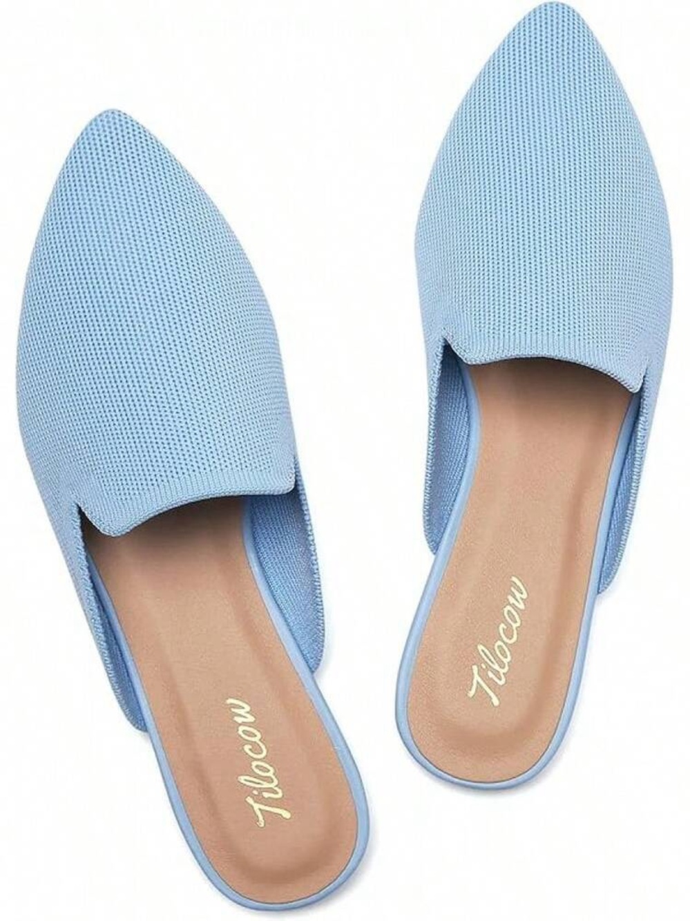 Tilocow Women’s Light Blue Pointed Toe Knit Mule Flats Slip-On Loafers Size 8.5